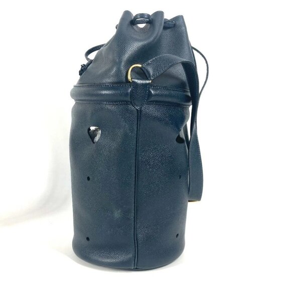 HERMES Tassel fringe Manjoire Drawstring bag Shoulder Bag Leather Navy - Picture 4 of 15